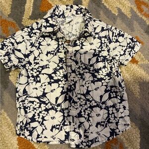 Navy and white Hawaiian short sleeve button down